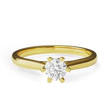 Anel de noivado coroa diamante 6 pinos em ouro amarelo