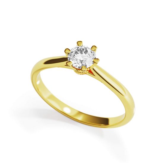 Anel de noivado coroa diamante 6 pinos em ouro amarelo,  Ampliar imagem 4