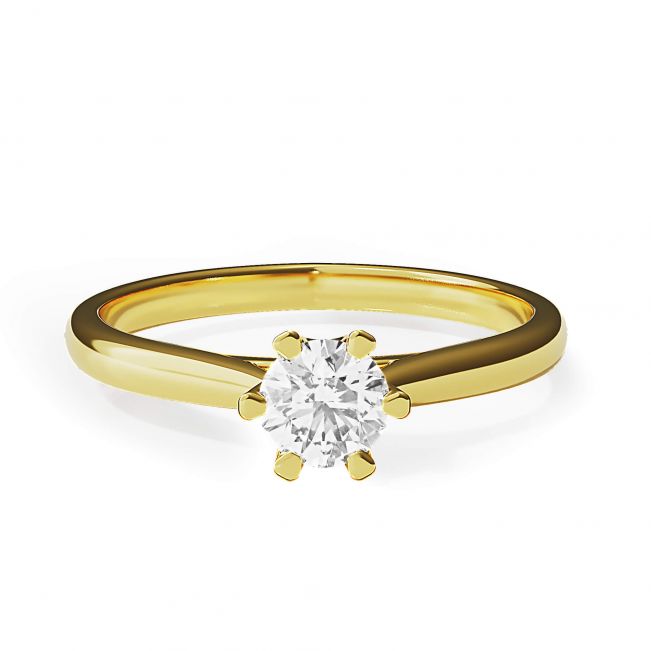 Anel de noivado coroa diamante 6 pinos em ouro amarelo