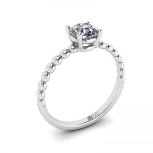 Solitário de diamante redondo em anel frisado em ouro branco - Foto 3