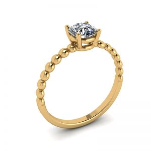Solitário de diamante redondo em anel frisado em ouro amarelo - Foto 3