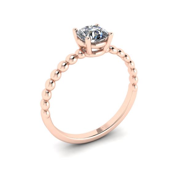 Solitário de diamante redondo em anel frisado em ouro rosa,  Ampliar imagem 4