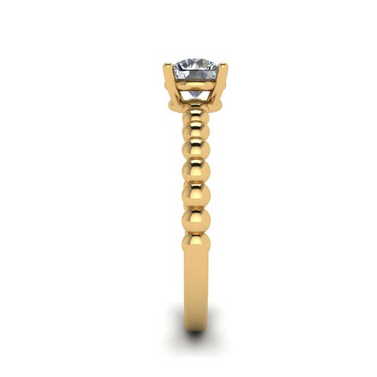 Solitário de diamante redondo em anel frisado em ouro amarelo,  Ampliar imagem 3