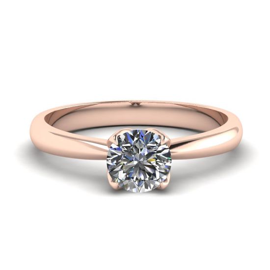 Anel de cravação de pétala com diamante redondo em ouro rosa 18K, Imagem 1