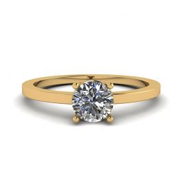 Anel solitário de ouro amarelo 18 quilates simples com diamante redondo