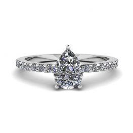 Anel de diamante de pêra com pavê lateral de ouro branco