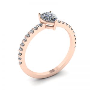 Anel de diamante de pêra com pavê lateral ouro rosa - Foto 3