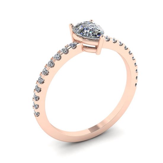 Anel de diamante de pêra com pavê lateral ouro rosa,  Ampliar imagem 4