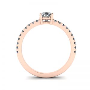 Anel de diamante de pêra com pavê lateral ouro rosa - Foto 1
