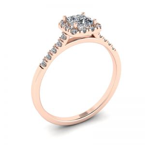 Anel de diamante Halo Princess Cut em ouro rosa - Foto 3