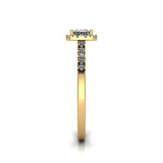 Halo Princess Cut Diamond Ring em ouro amarelo,  Ampliar imagem 4