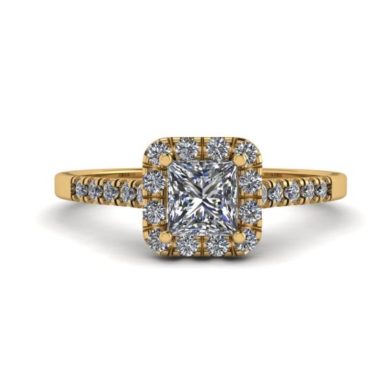 Halo Princess Cut Diamond Ring em ouro amarelo, Ampliar imagem 1