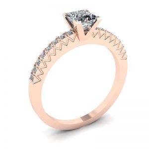 Anel de diamante com lapidação princesa em V com pavê lateral em ouro rosa - Foto 3