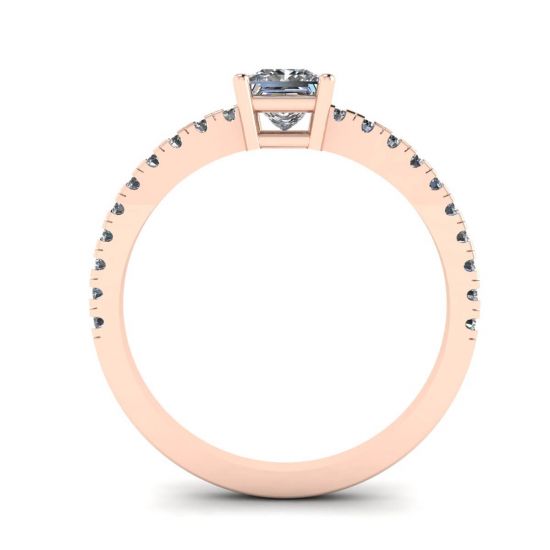 Anel de diamante com lapidação princesa com pavilhão lateral em ouro rosa 18K, More Image 0