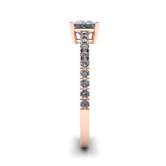 Anel de diamante com lapidação princesa com pavilhão lateral em ouro rosa 18K, More Image 1