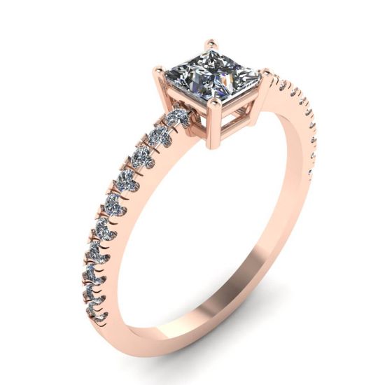 Anel de diamante com lapidação princesa com pavilhão lateral em ouro rosa 18K,  Ampliar imagem 4