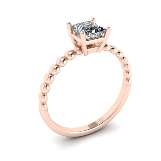 Anel barbudo com diamante lapidação princesa em ouro rosa 18K,  Ampliar imagem 4