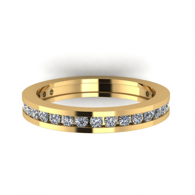 Anel de Diamante Eternidade com Configuração de Canal Ouro Amarelo
