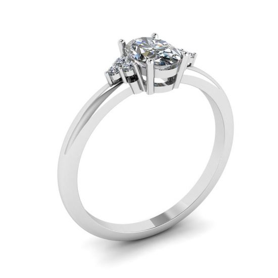 Diamante oval com anel de diamantes de 3 lados,  Ampliar imagem 4