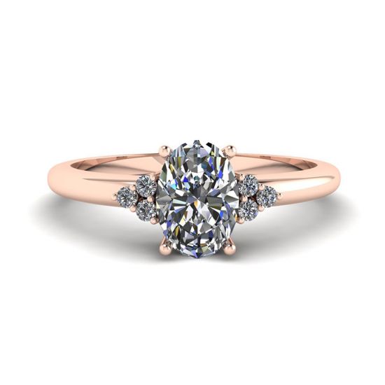 Diamante oval com 3 lados anel de diamantes ouro rosa, Ampliar imagem 1