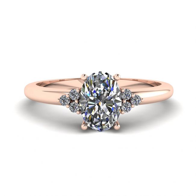 Diamante oval com 3 lados anel de diamantes ouro rosa