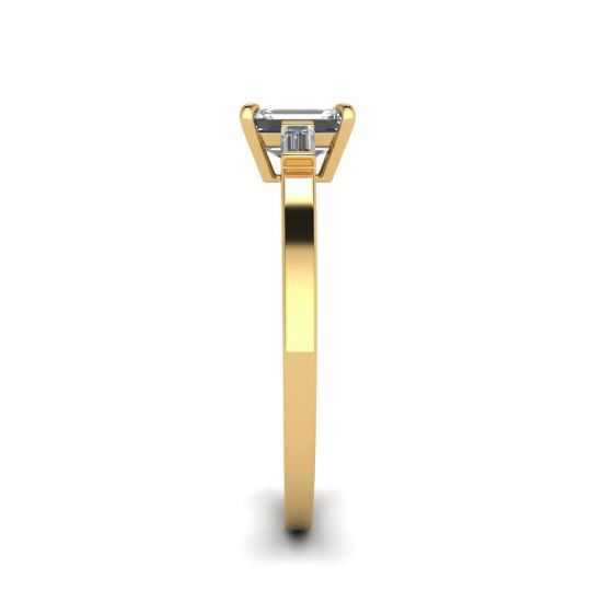Anel de diamante baguete com lapidação esmeralda e lateral ouro amarelo, More Image 1