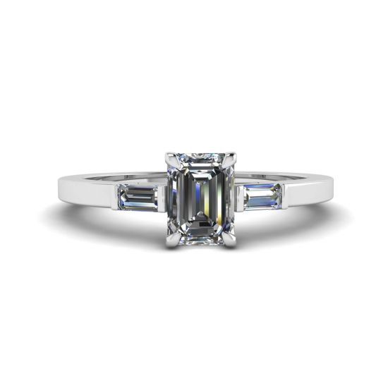 Anel de diamante com corte esmeralda e baguete lateral, Imagem 1