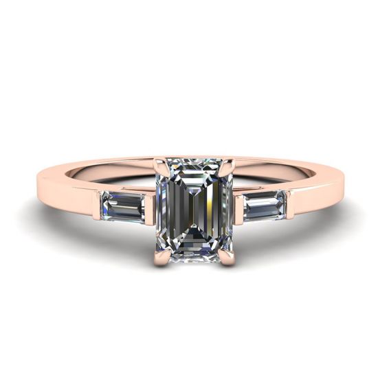 Anel de diamante baguete com corte esmeralda e lateral ouro rosa, Ampliar imagem 1