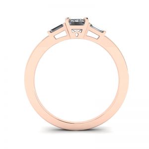 Anel de diamante baguete com corte esmeralda e lateral ouro rosa - Foto 1