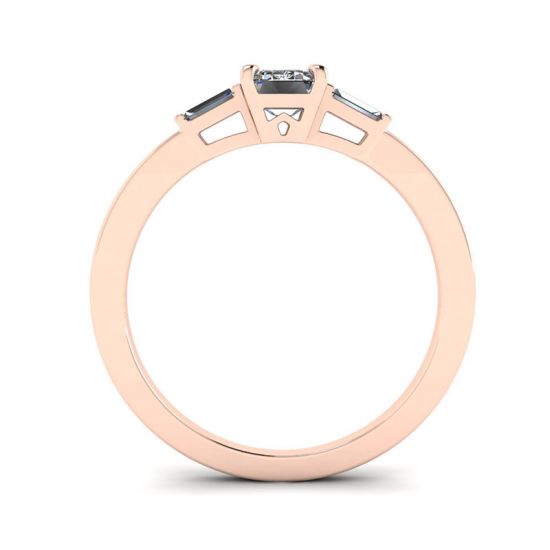Anel de diamante baguete com corte esmeralda e lateral ouro rosa, More Image 0