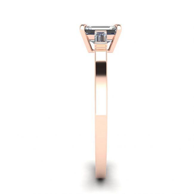Anel de diamante baguete com corte esmeralda e lateral ouro rosa - Foto 2