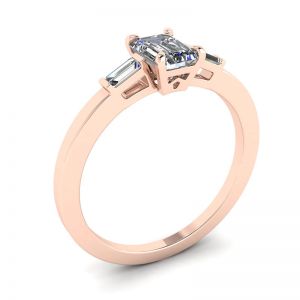 Anel de diamante baguete com corte esmeralda e lateral ouro rosa - Foto 3