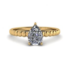 Anel de noivado com miçangas corte pêra ouro amarelo