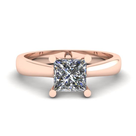 Anel de ouro rosa 18K com diamante lapidação princesa, Imagem 1