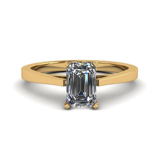 Anel de diamante com lapidação esmeralda estilo futurista em ouro amarelo 18 quilates, Ampliar imagem 1