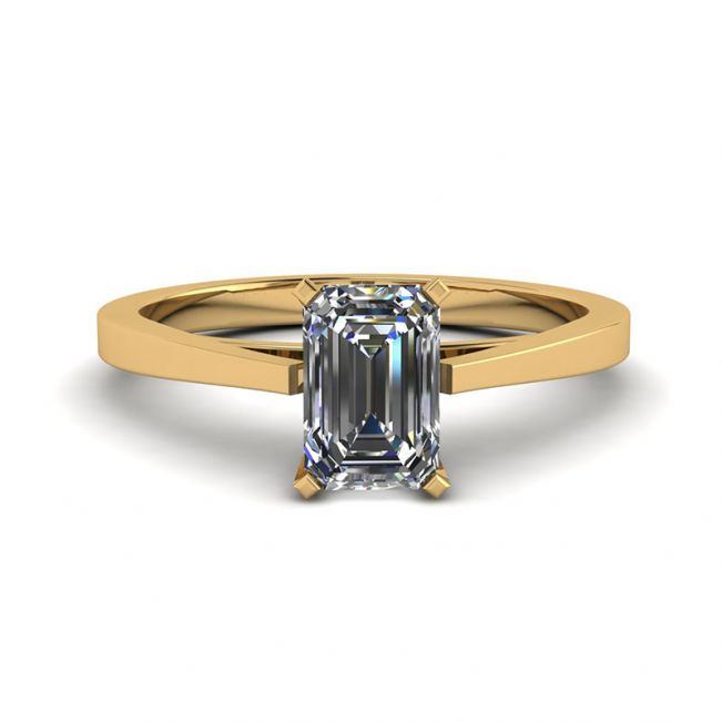 Anel de diamante com lapidação esmeralda estilo futurista em ouro amarelo 18 quilates