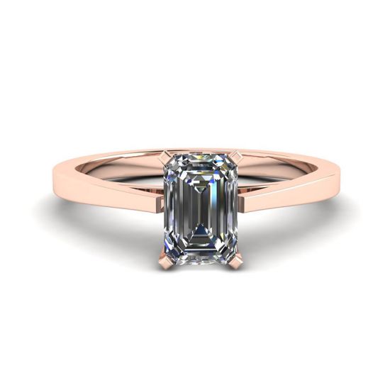 Anel de diamante com lapidação esmeralda estilo futurista em ouro rosa 18K