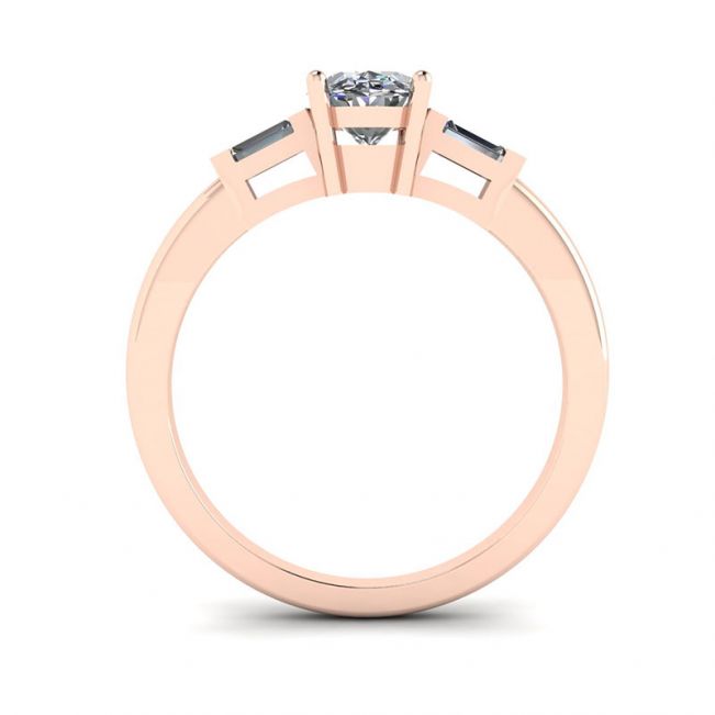 Anel de ouro rosa oval baguete lateral com diamante - Foto 1
