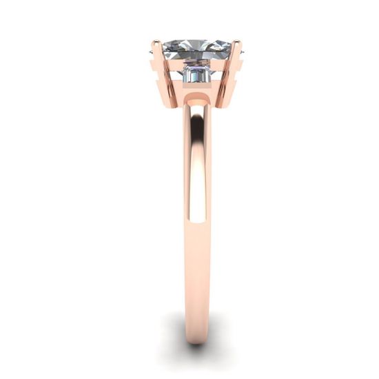Anel de ouro rosa oval baguete lateral com diamante, More Image 1