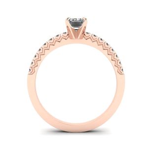 Anel de ouro rosa 18K com diamante lapidação esmeralda - Foto 1