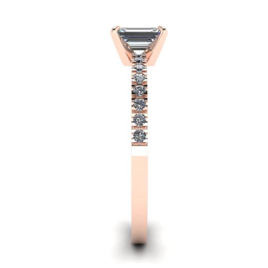 Anel de ouro rosa 18K com diamante lapidação esmeralda,  Ampliar imagem 3