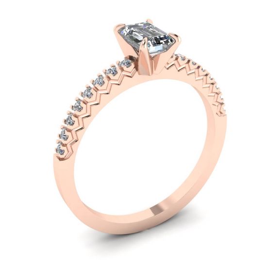 Anel de ouro rosa 18K com diamante lapidação esmeralda,  Ampliar imagem 4