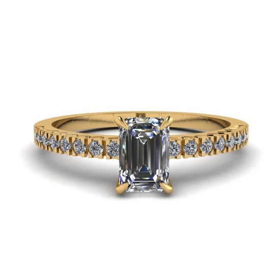 Anel de ouro amarelo 18K com diamante lapidação esmeralda, Imagem 1