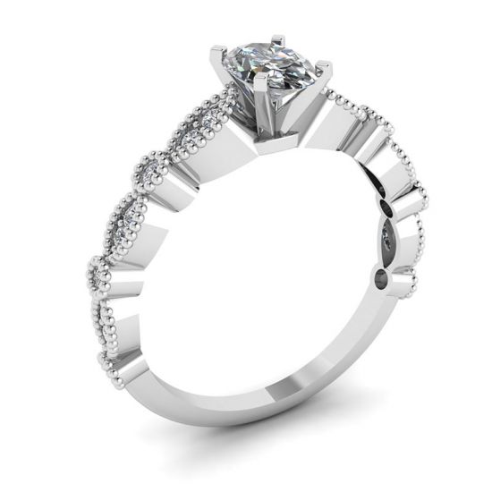 Anel de diamante oval estilo romântico ouro branco,  Ampliar imagem 4