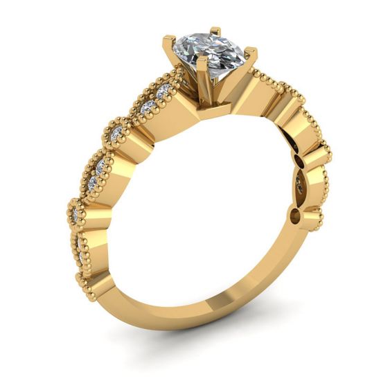 Anel de diamante oval estilo romântico ouro amarelo,  Ampliar imagem 4