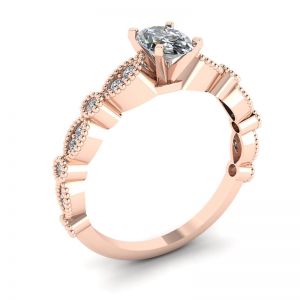 Anel de diamante oval estilo romântico ouro rosa - Foto 3