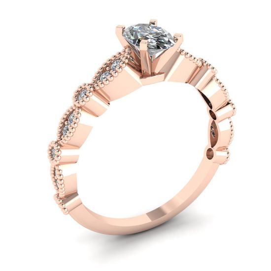 Anel de diamante oval estilo romântico ouro rosa,  Ampliar imagem 4