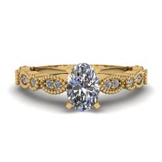 Anel de diamante oval estilo romântico ouro amarelo