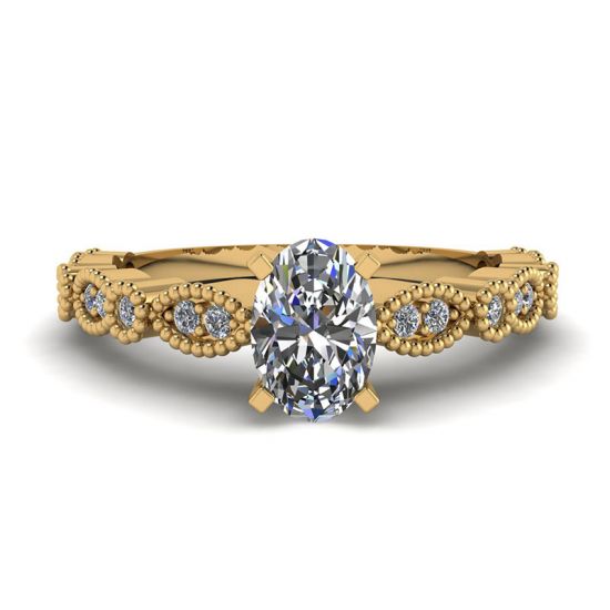 Anel de diamante oval estilo romântico ouro amarelo, Imagem 1