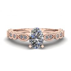 Anel de diamante oval estilo romântico ouro rosa